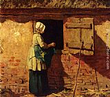 Peasant Canvas Paintings - A Peasant Woman By A Barn